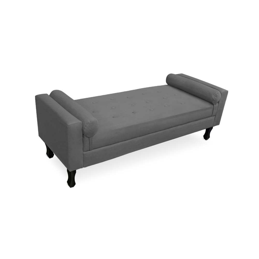 Recamier Calçadeira Fênix Baú Estofado Quarto Solteiro 90cm Suede Cinza - LM DECOR