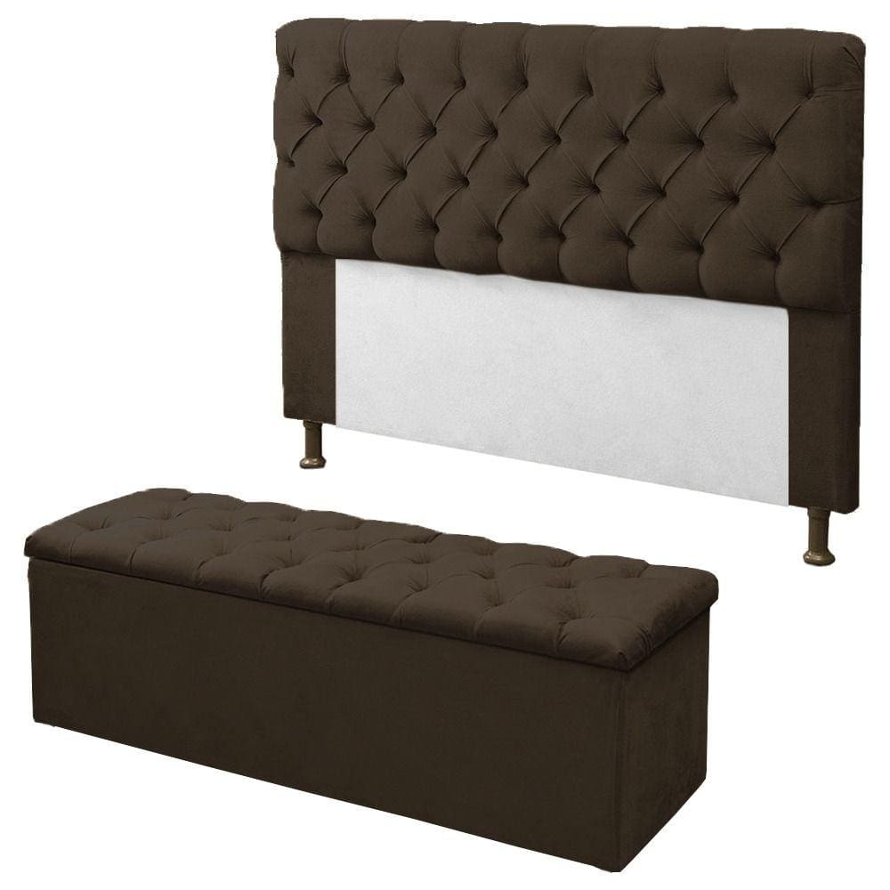 Kit Cabeceira + Calçadeira Baú Mirage Queen 160cm Marrom - LM DECOR