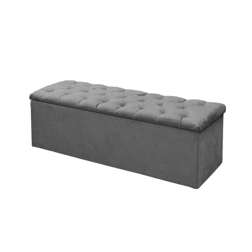 Calçadeira Baú P/ Box King 195cm Mirage c/ Capitonê Suede Cinza LM DECOR