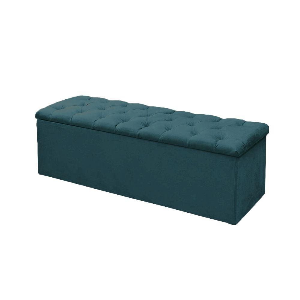 Calçadeira Baú P/ Box King 195cm Mirage c/ Capitonê Suede Azul Turquesa LM DECOR