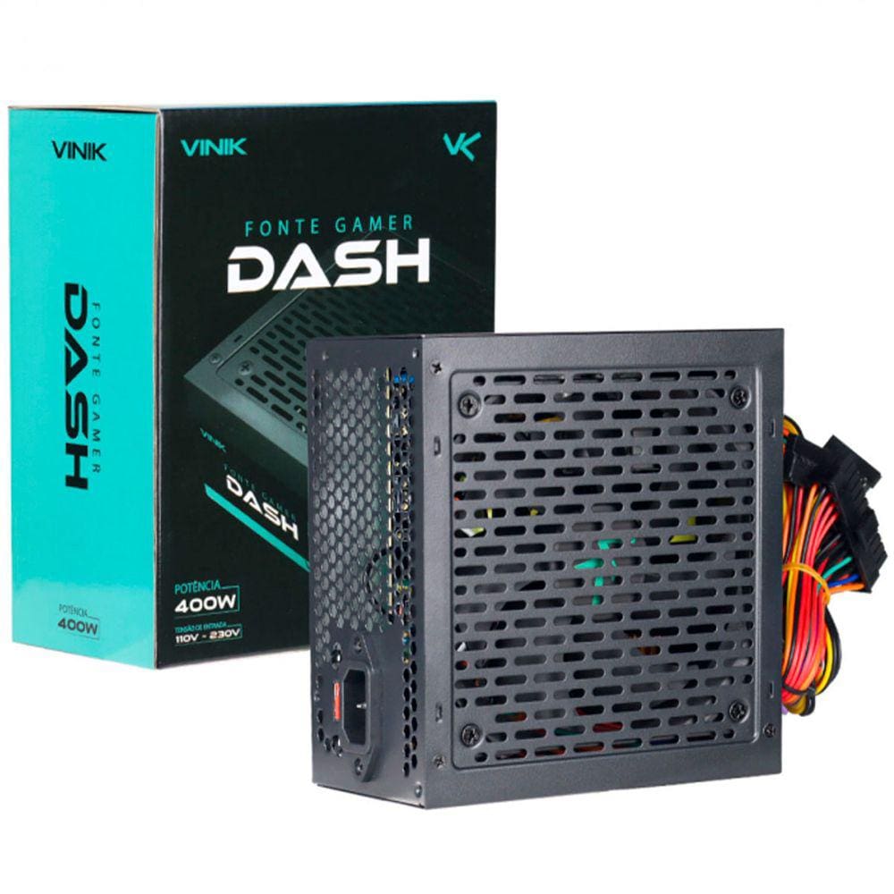Fonte Gamer 400W ATX Vinik Dash, Bivolt Manual, Preto - VFG400WP