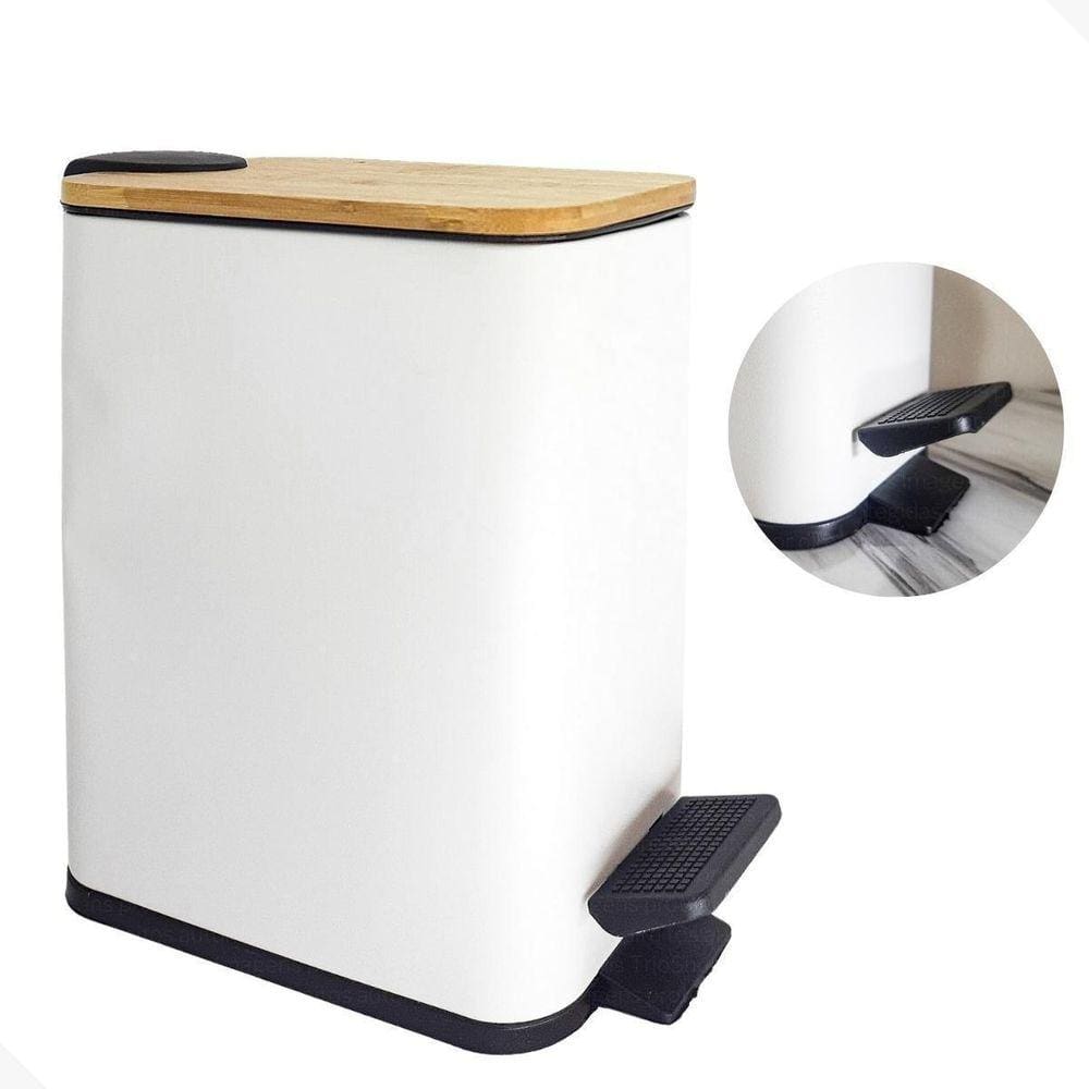 Lixeira Styllus 5L Slim Com Pedal E Tampa De Bambu - Preto