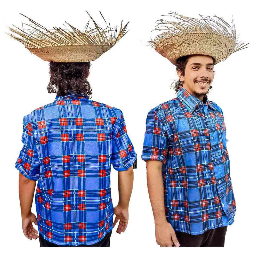 Camisa Festa Junina Xadrez Adulta Manga Curta Popeline