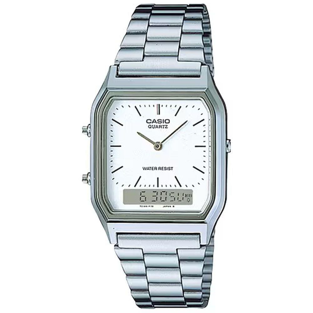 Relógio CASIO unissex prata anadigi AQ-230A-7DMQ