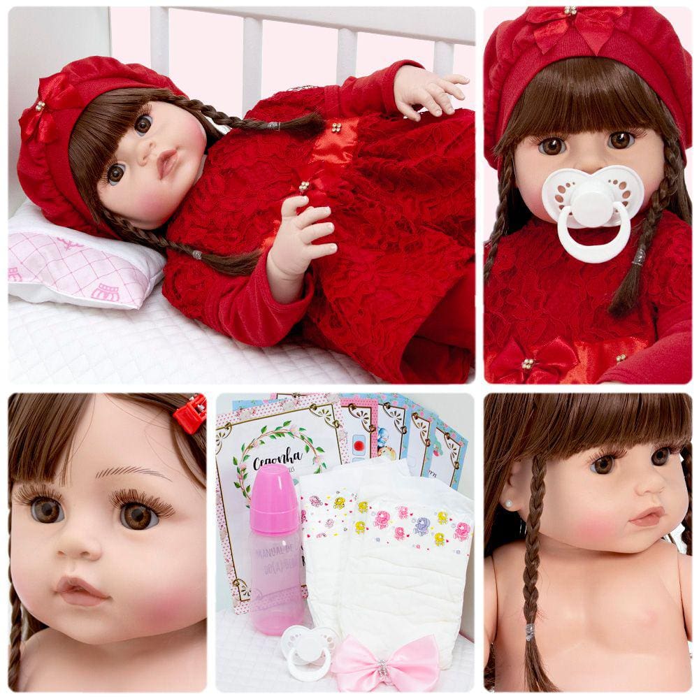 Boneca Bebê Menina Reborn Silicone Pode Molhar Kit Itens