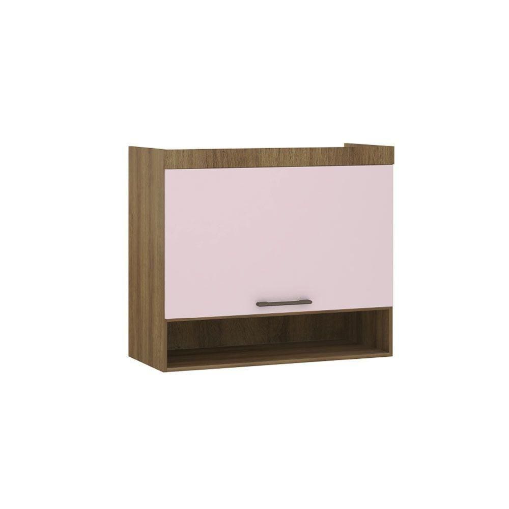 Armário Aéreo Maleiro Modulado 97cm 1 Porta Basculante Paris Luciane Móveis Avelã Pf Com Rosa Pf