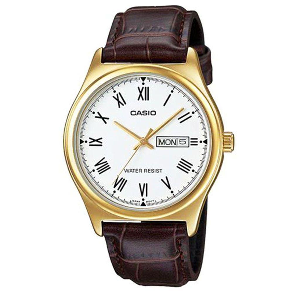 Relógio CASIO masculino dourado couro MTP-V006GL-7BUDF