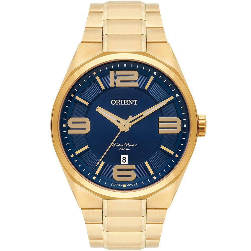 Relógio ORIENT masculino dourado azul MGSS1151 D2KX