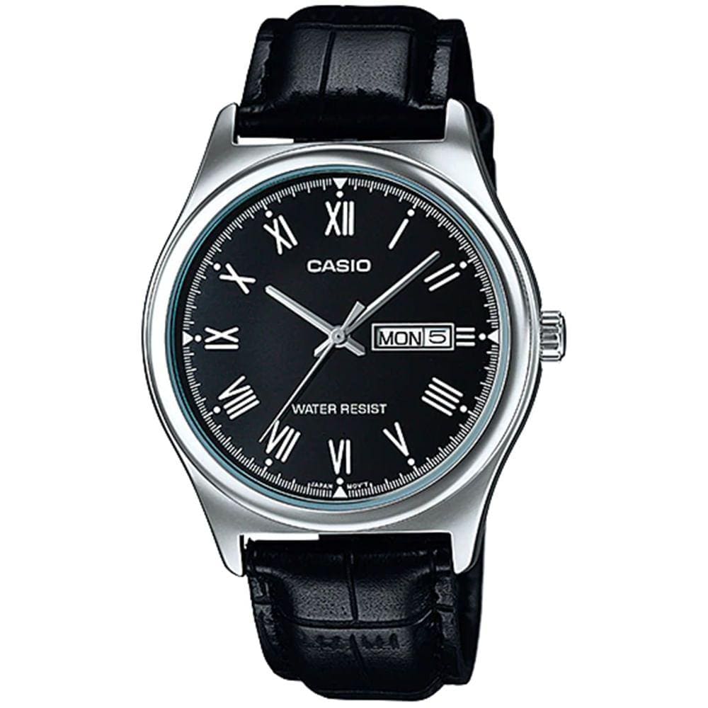 Relógio CASIO masculino preto prata couro MTP-V006L-1BUDF