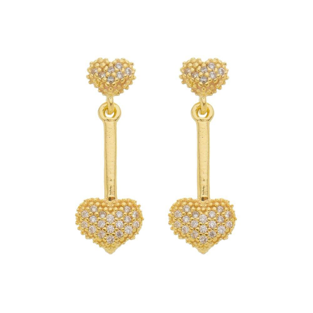 Brinco Corações com Micro Zircônia Folheado em Ouro 18K