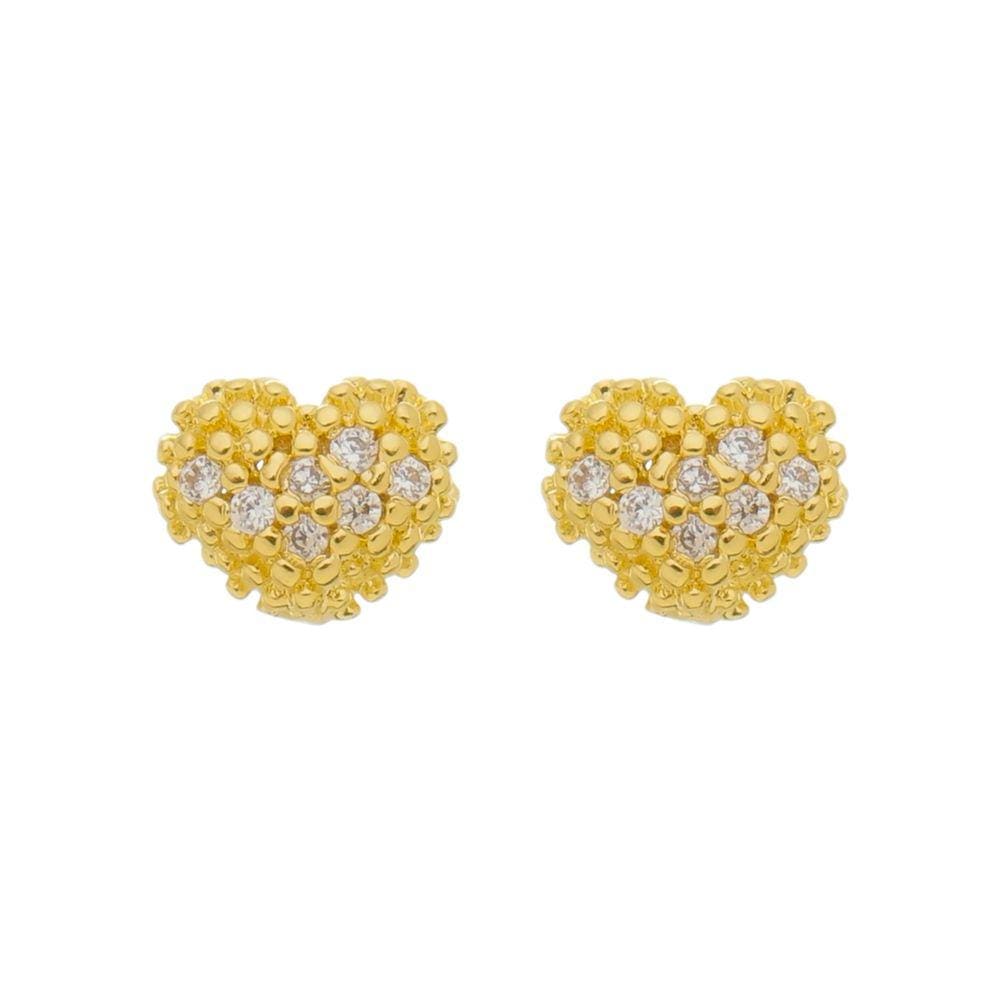 Brinco Mini Coração com Micro Zircônia Folheado em Ouro 18K