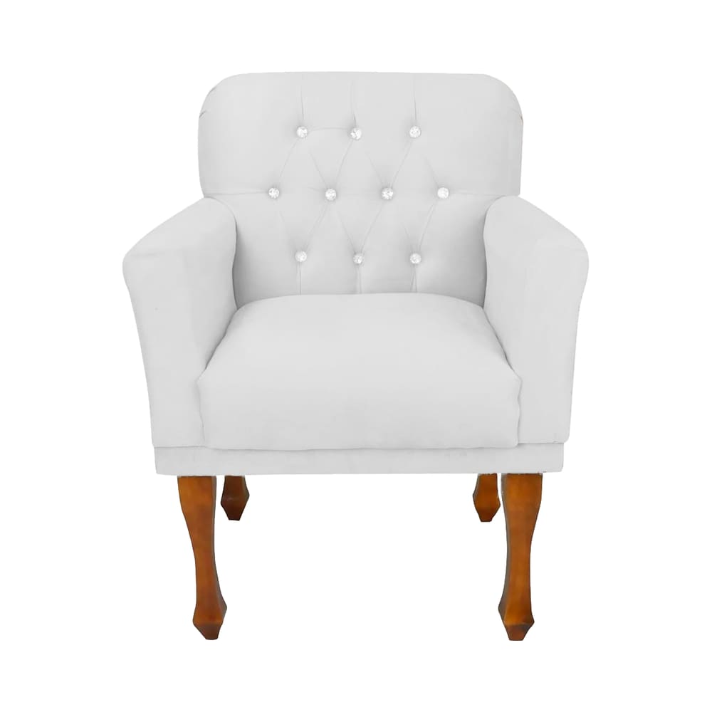 Poltrona Cadeira Estofada Botões de Strass Para Sala de Visitas Anitta Suede Branco LM DECOR
