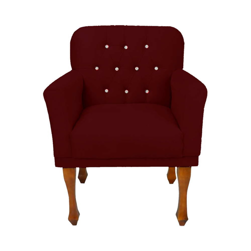 Poltrona Cadeira Estofada Botões de Strass Para Sala de Visitas Anitta Suede Vermelho Bordo LM DECOR