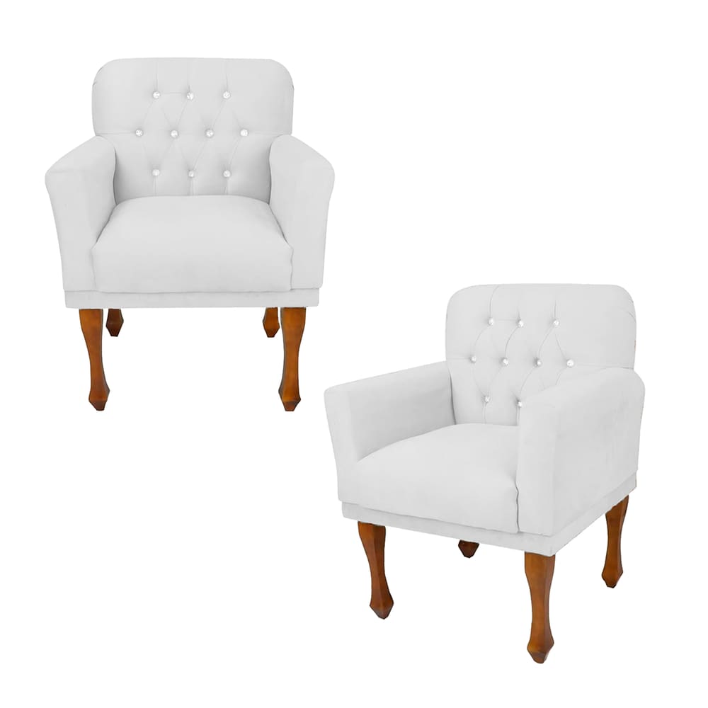 Combo 2 Poltrona Cadeira Decorativa Para Recepção Anitta Corano Branco LM DECOR