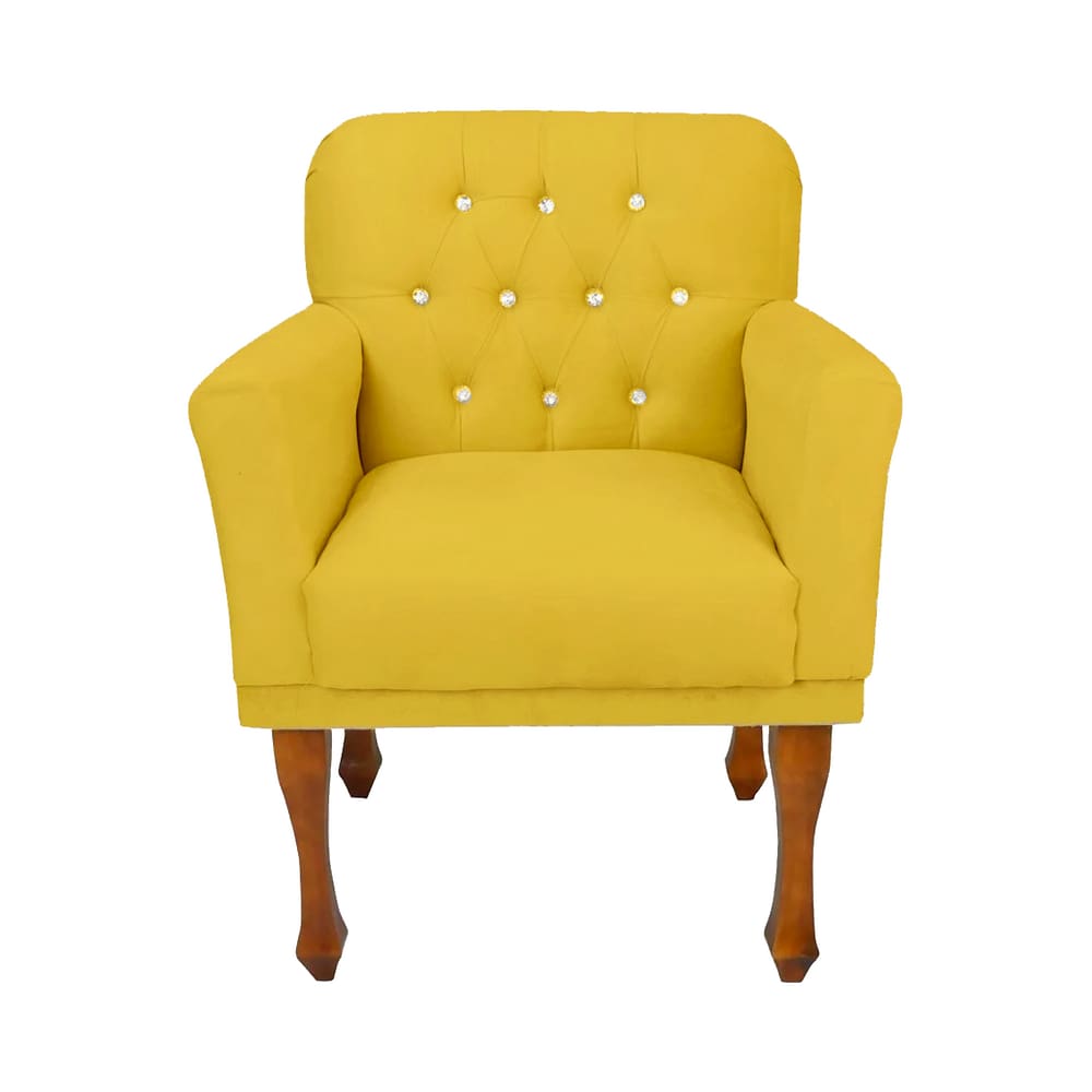 Poltrona Cadeira Estofada Decorativa Para Escritório Anitta Corano Amarelo LM DECOR