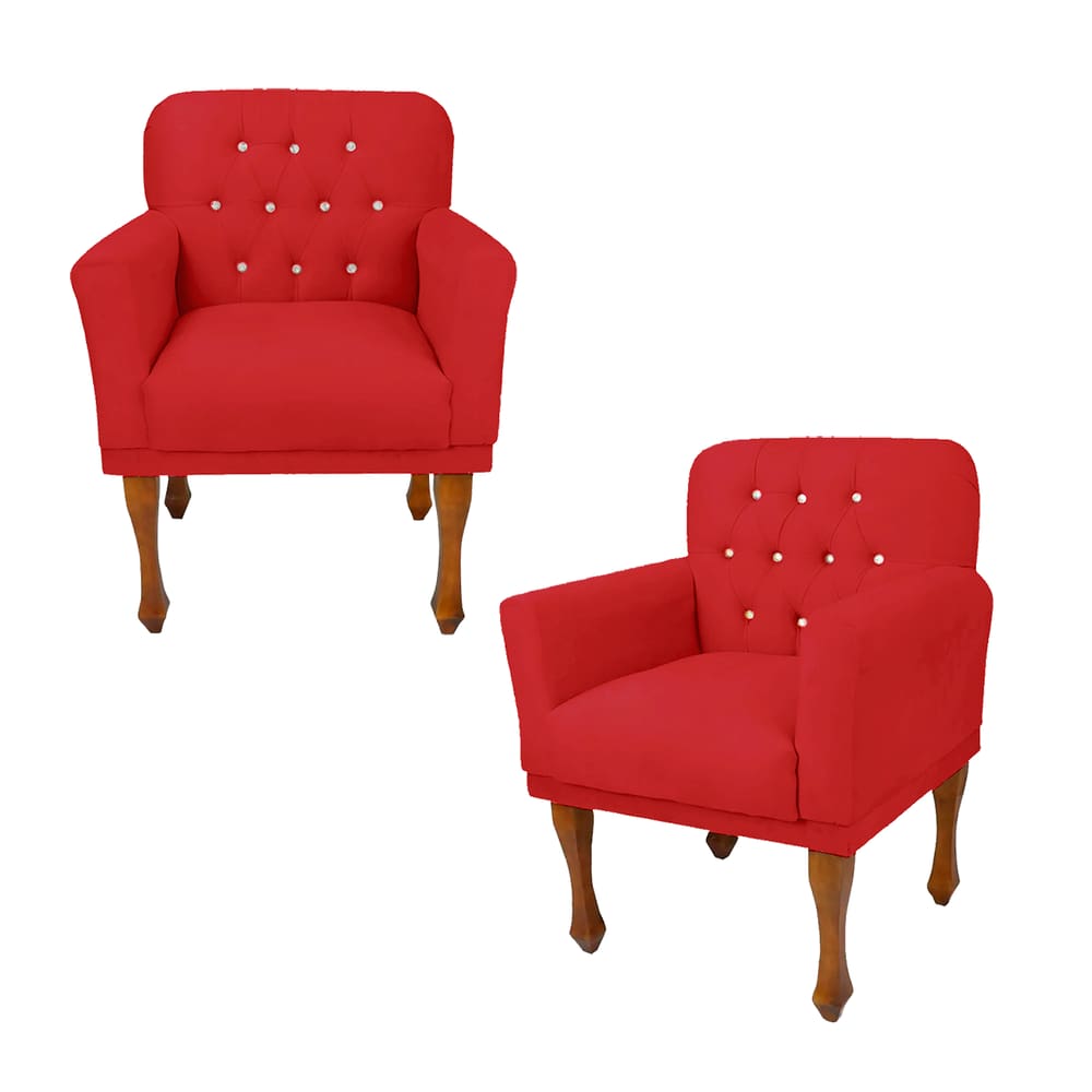 Jogo 2 Cadeira Poltrona Decorativa Sala Quarto Closet Anitta Corano Vermelho LM DECOR