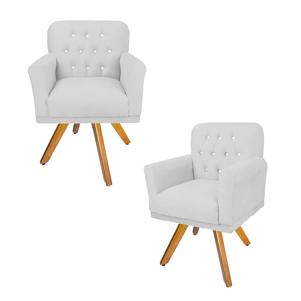 Kit 2 Poltronas Decorativas Base Giratória de Madeira Quarto Anitta Suede Branco LM DECOR