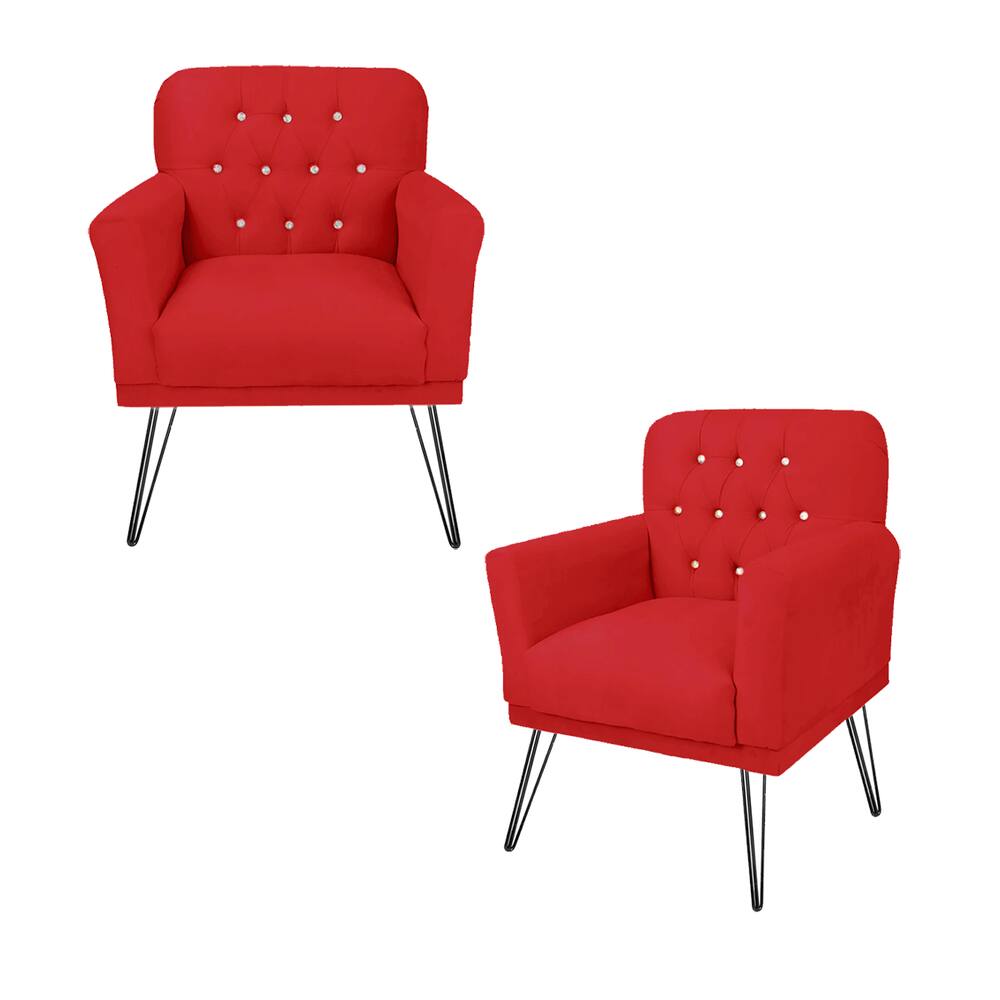 Combo 2 Poltronas Decorativa Para Quarto Closet Pés de Ferro Anitta Corano Vermelho - LM DECOR