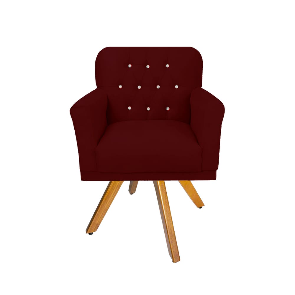 Poltrona Decorativa Estofada Com Base Giratória de Madeira Anitta Suede Vermelho Bordo LM DECOR