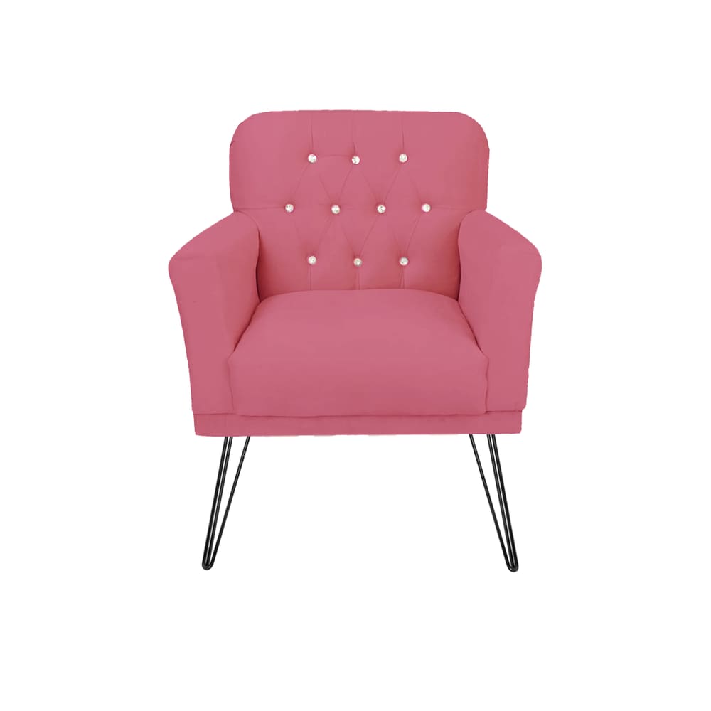 Poltrona Decorativa Para Sala de Espera Pés de Ferro Anitta Suede Rosa Barbie - LM DECOR