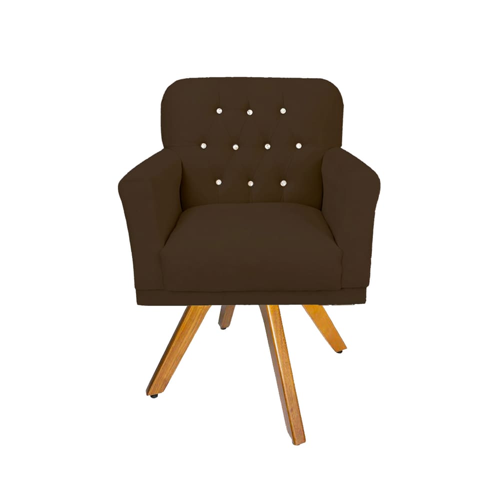 Poltrona Estofada Com Base Giratória de Madeira Para Salão Anitta Suede Marrom LM DECOR