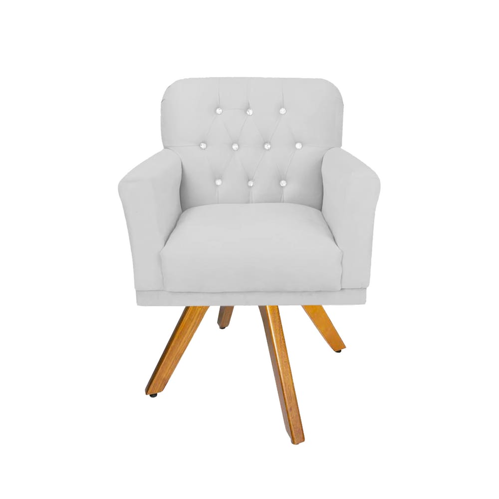 Poltrona Estofada Com Base Giratória de Madeira Para Salão Anitta Suede Branco LM DECOR