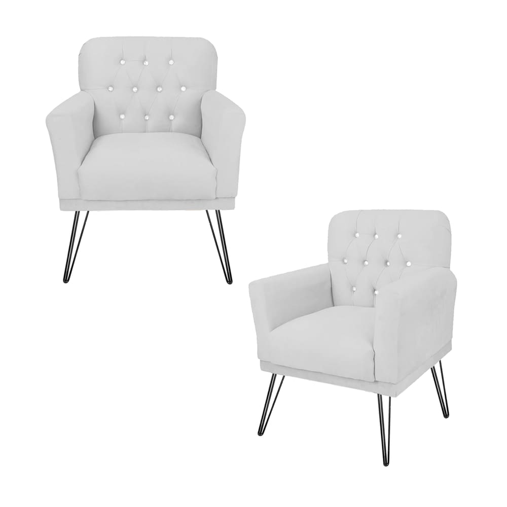 Combo 2 Poltronas Decorativa Para Quarto Closet Pés de Ferro Anitta Suede Branco - LM DECOR