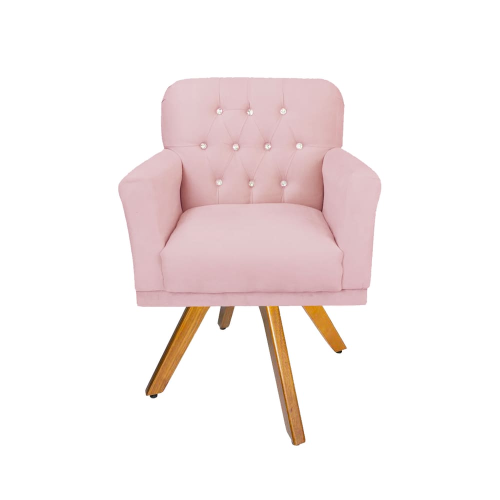 Poltrona Estofada Com Base Giratória de Madeira Para Recepção Anitta Corano Rosa Bebe LM DECOR