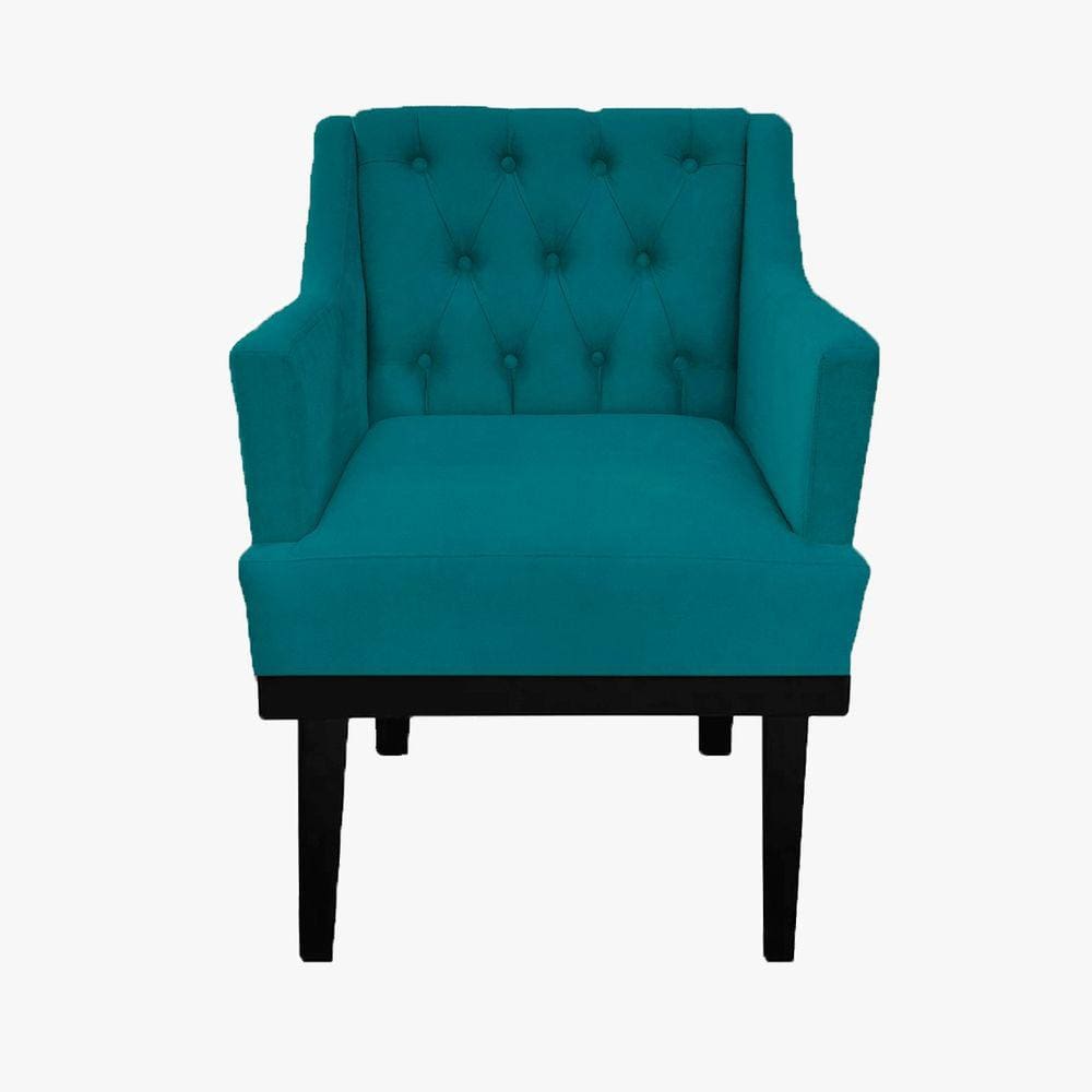 Poltrona Decorativa Em Capitonê Para Escritório Classica Suede Azul Turquesa LM DECOR