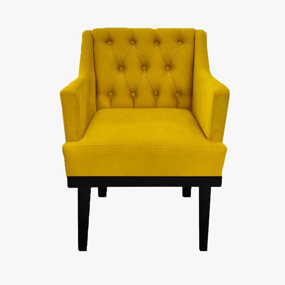 Poltrona Decorativa Em Capitonê Para Quarto e Closet Classica Suede Amarelo LM DECOR