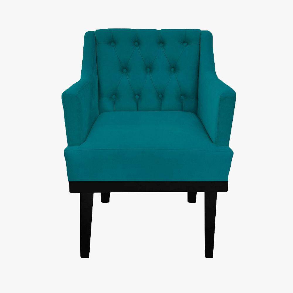 Poltrona Decorativa Em Capitonê Para Clínica Classica Suede Azul Turquesa LM DECOR