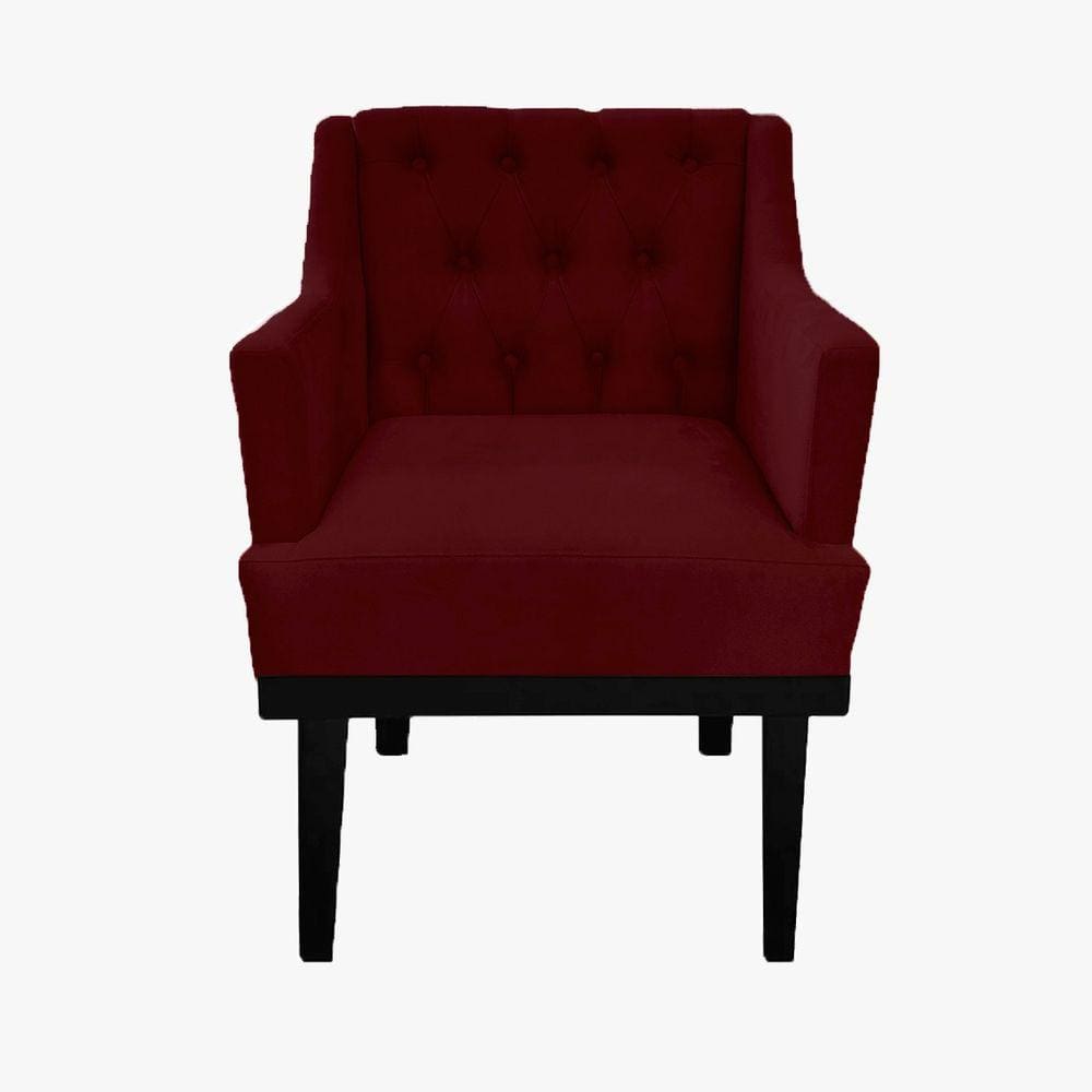 Poltrona Decorativa Em Capitonê Para Quarto e Closet Classica Suede Vermelho Bordo LM DECOR