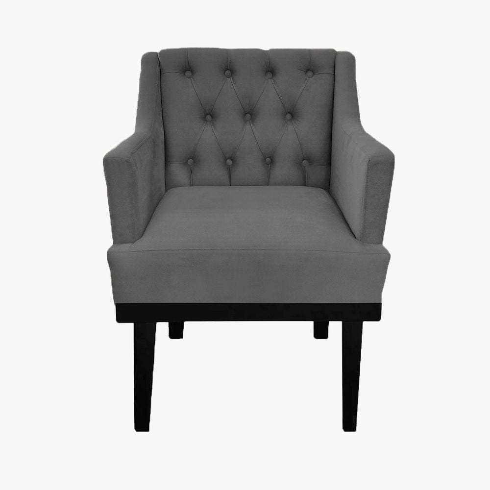 Poltrona Decorativa Em Capitonê Para Quarto e Closet Classica Suede Cinza LM DECOR