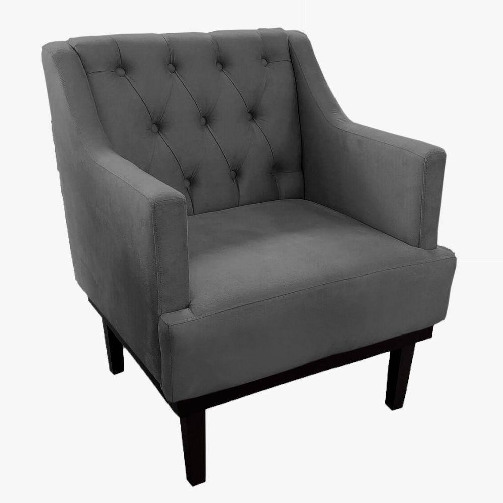 Combo 2 Poltronas Decorativa Em Capitonê Para Sala de Recepção Classica Suede Cinza LM DECOR