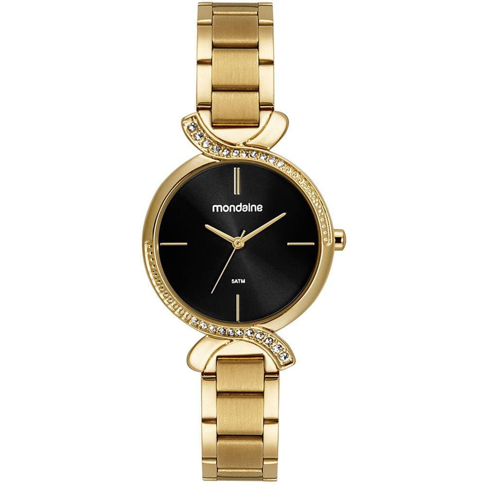 Relógio MONDAINE preto dourado feminino 32496LPMVDE1