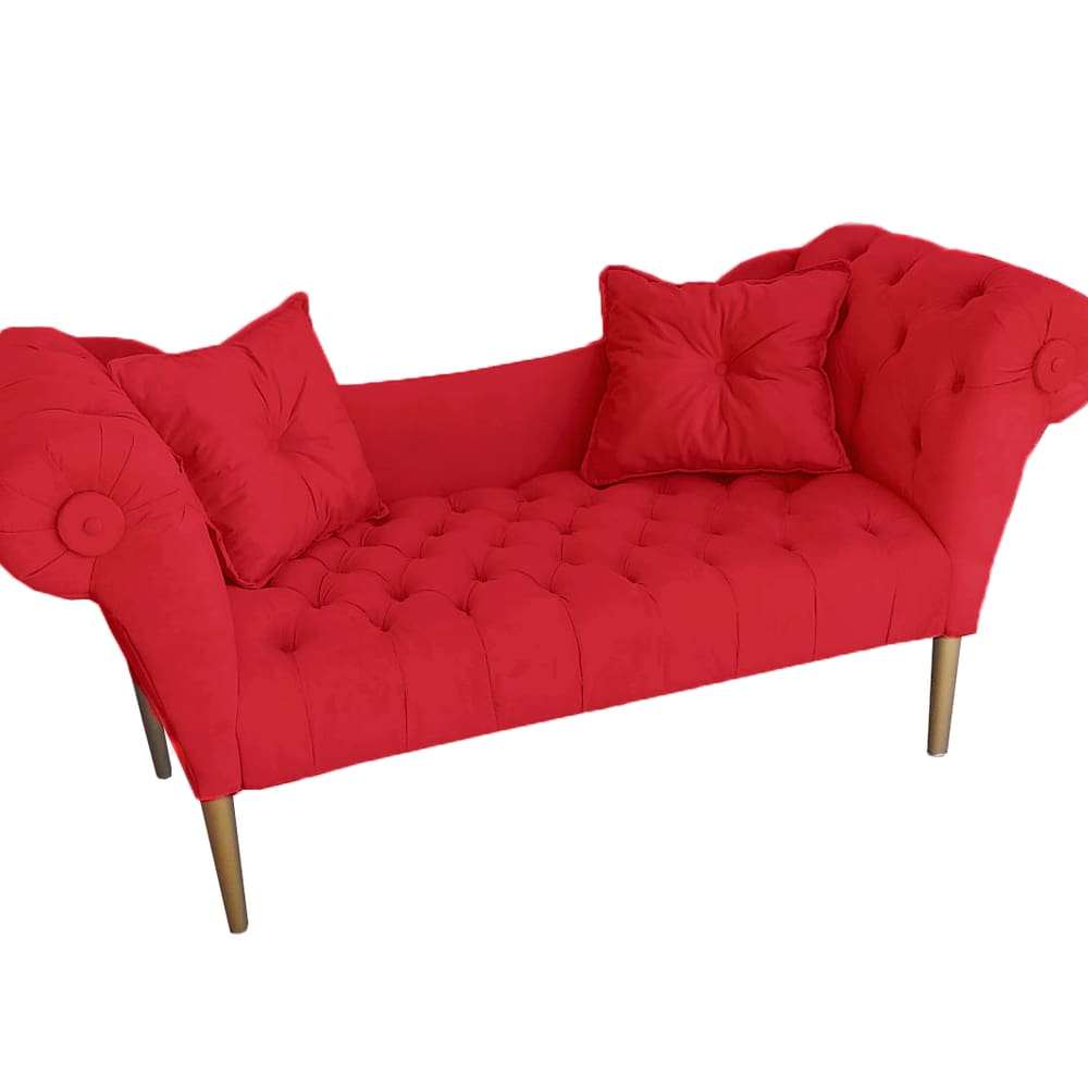 Namoradeira Estofada Pés Palito Para Salão de Beleza Dubai Suede Vermelho - LM DECOR