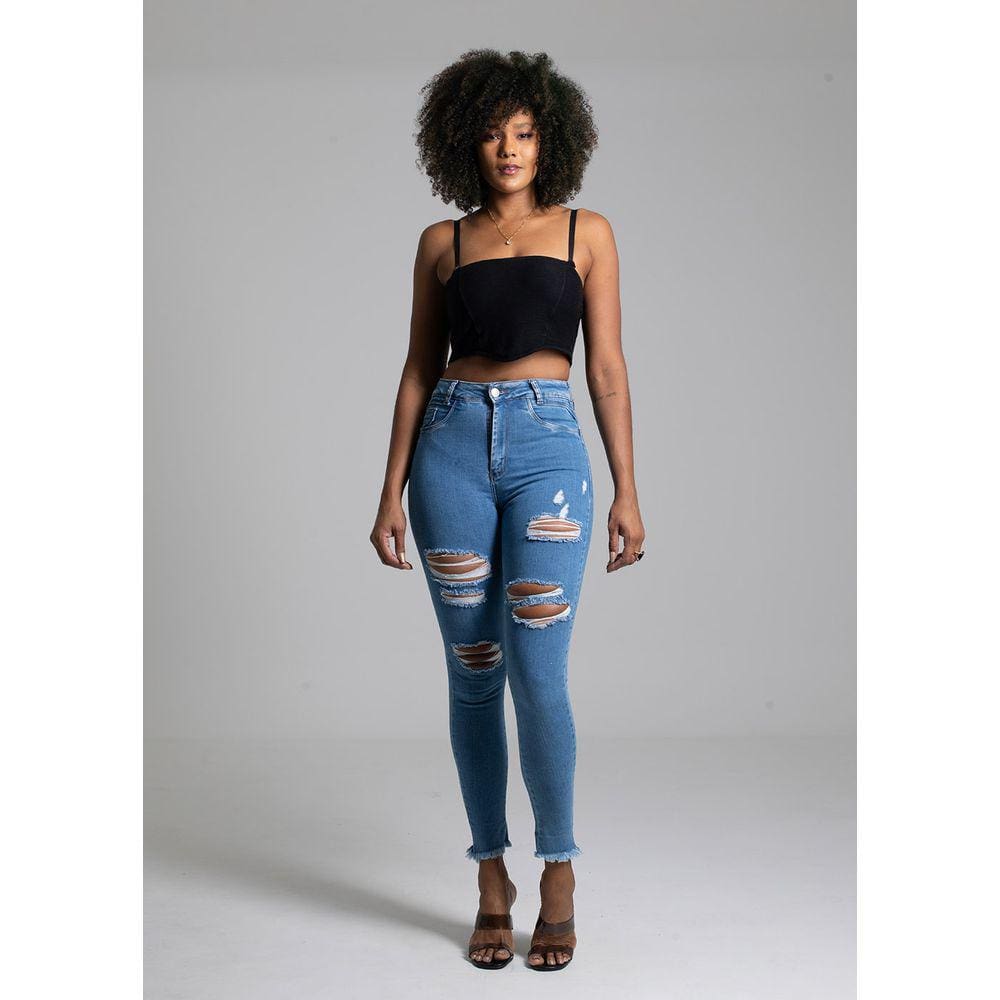 Calça Jeans Cigarrete Destroyed Sawary