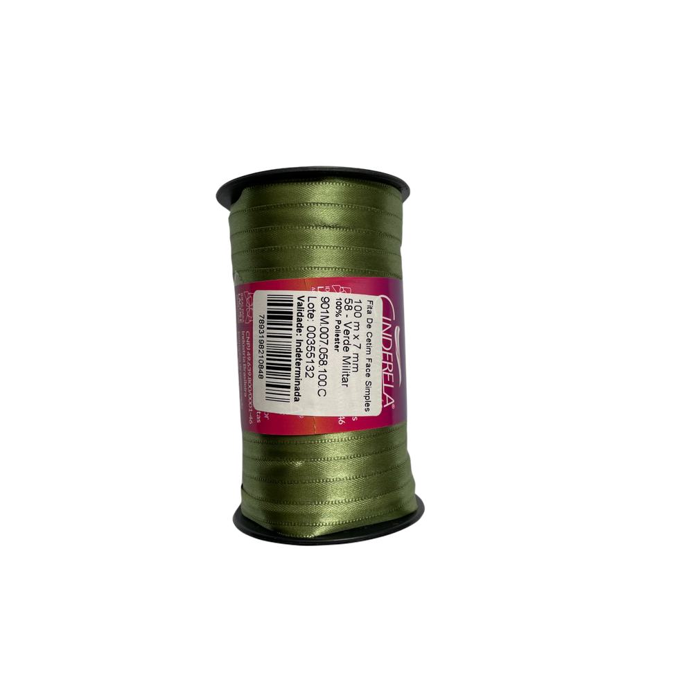 Fita de Cetim Verde Militar 7mm - 100 metros