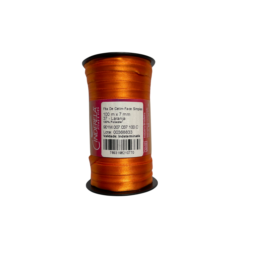 Fita de Cetim Laranja 7mm - 100 metros