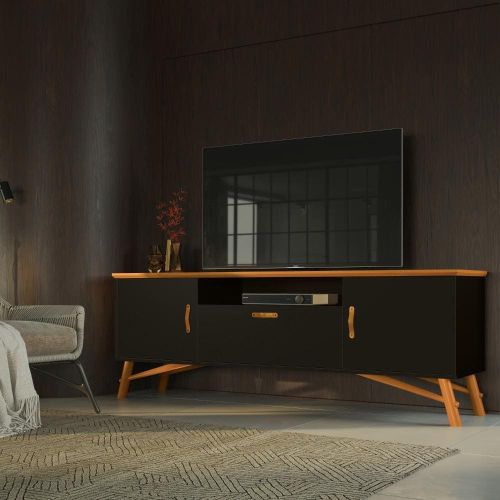 Rack para TV até 75 Polegadas 3 Portas com Pés em Madeir Pérgamo 178cm