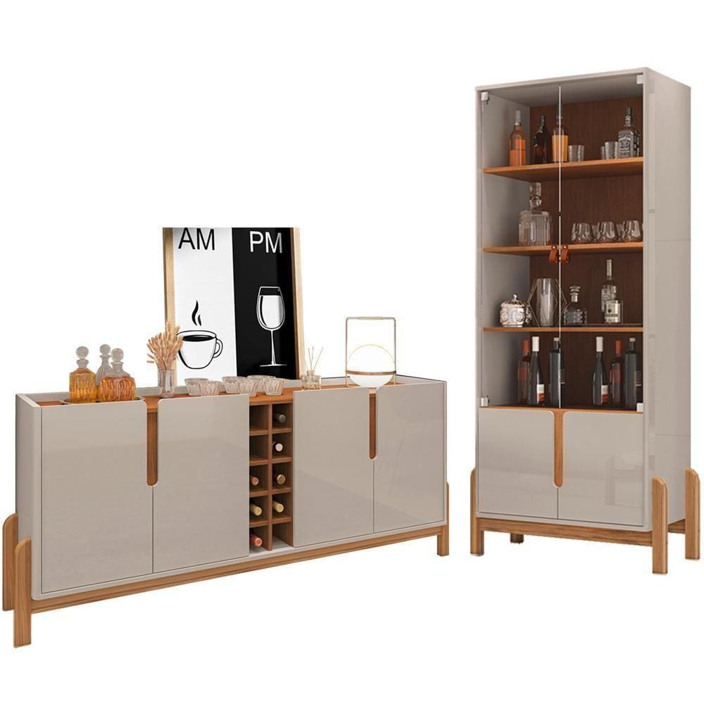 Buffet 190cm Adega 050520 E Cristaleira 4 Portas 50519 Off White Cedro Dcasa Off White Cedro