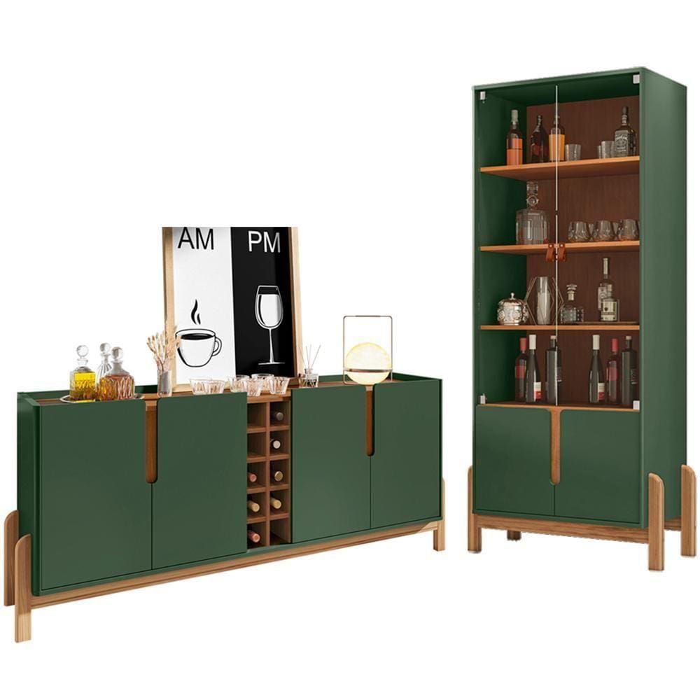 Buffet 190cm Adega 050520 E Cristaleira 4 Portas 50519 Verde Oliva Cedro Dcasa Verde Oliva Cedro