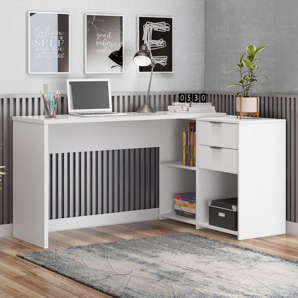Escrivaninha Mesa Computador Branca Reta ou em L 2 Gavetas Top NT2060 Notável 75x200x45