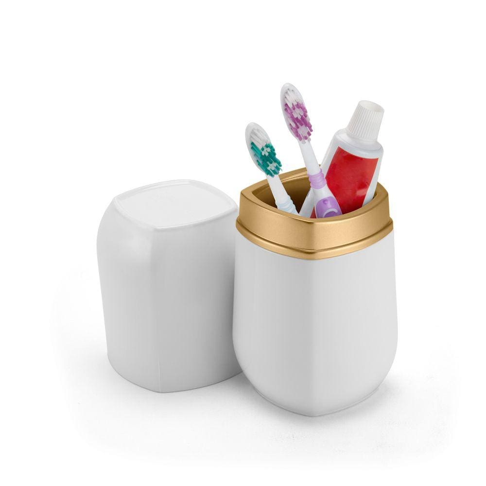 Porta Escova E Pasta Dente Branco Com Tampa Branco Arthi