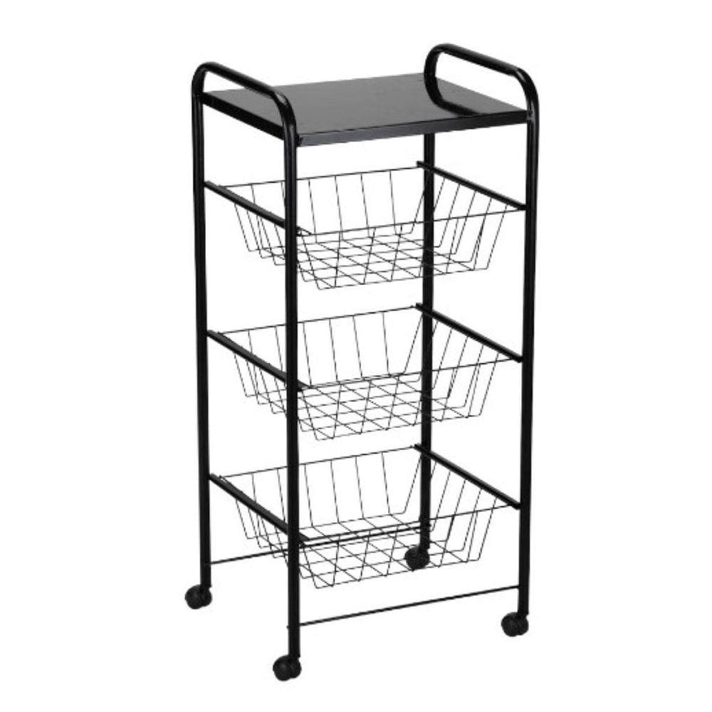 Fruteira Tubular Chão Cesto Triplo Aço Suporte Filtro Preto