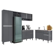 Cozinha Vanessa e Balcão de Pia Tatiane 120 cm Cinza Fosco - AJL