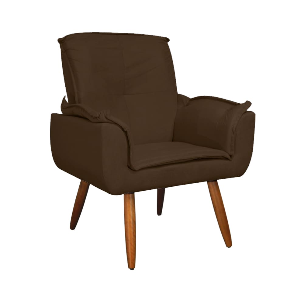 Poltrona Estofada Decorativa Pés Palito Para Recepção Emília Plus Suede Marrom - LM DECOR