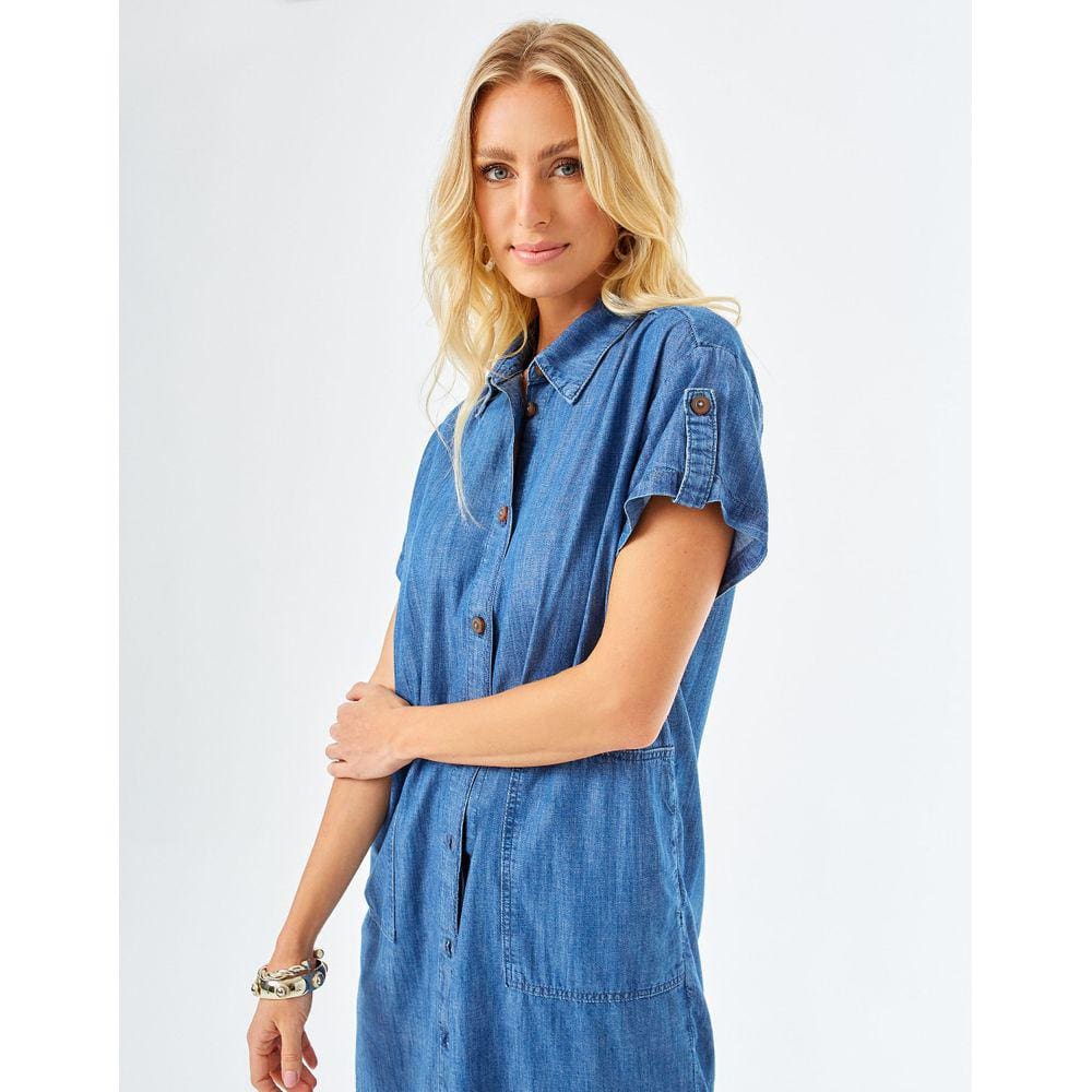 Chemise Zinzane Feminino Lyocel Pesponto - Denim Medio