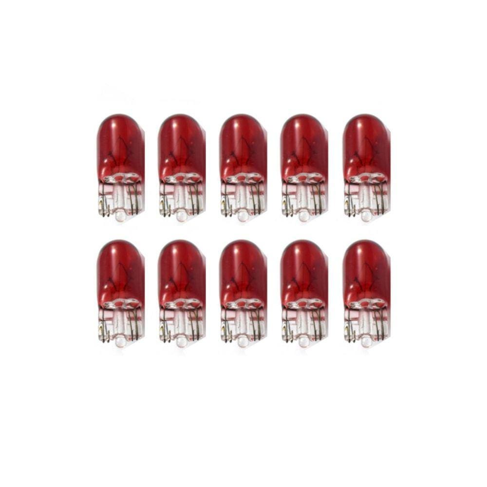 10X Lampada Filamento Vidro T10 12V W5W W2.1X9.5D Vermelho