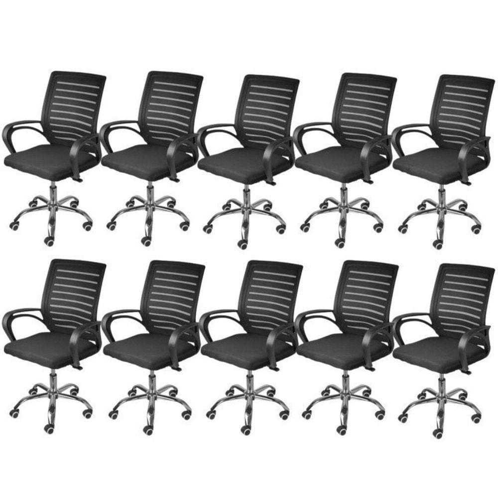 Kit 10 Cadeiras para Escritório Diretor Tela Mesh Viena 3324 OR Design Preto